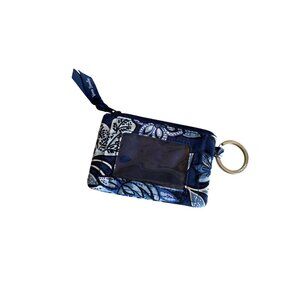 Vera Bradley Floral ID Case With Zip Closure & Key Ring Blue